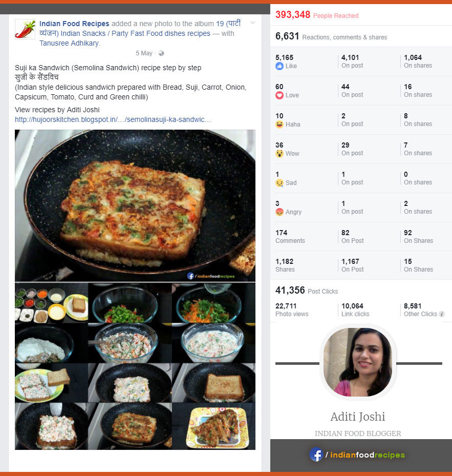 Indian Food Blogger (Aditi Joshi) - Post Statistics